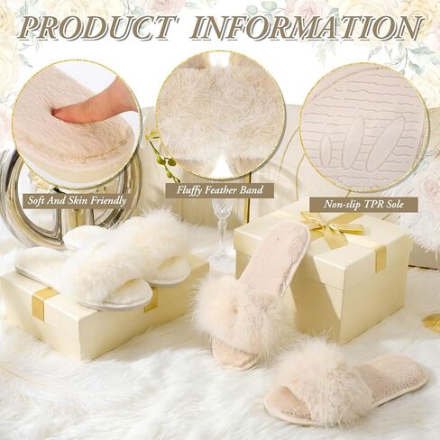 Unittype 12 Pairs Bridesmaid Slippers Bulk for Wedding Women's Fuzzy Plush Furry Slippers Bridesmaid Gift for Bridal Shower Bachelorette Party Wedding in Kuwait