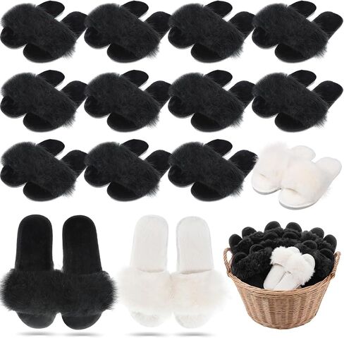 Unittype 12 Pairs Bridesmaid Slippers Bulk for Wedding Women's Fuzzy Plush Furry Slippers Bridesmaid Gift for Bridal Shower Bachelorette Party Wedding in Kuwait