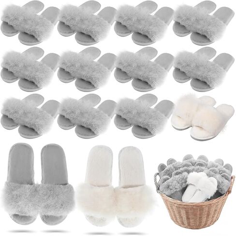Unittype 12 Pairs Bridesmaid Slippers Bulk for Wedding Women's Fuzzy Plush Furry Slippers Bridesmaid Gift for Bridal Shower Bachelorette Party Wedding in Kuwait