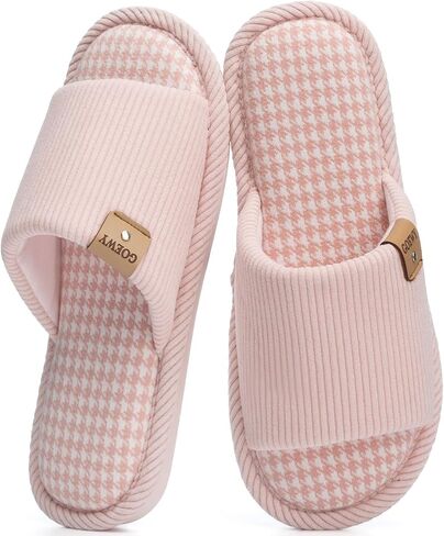 GOEWY Open Toe Corduroy Slippers for Women Memory Foam Casual House Shoes | Indoor and Outdoor,Non Slip lightweight Sole,Slip-on Bedroom Slides,Machine-Washable,Gifts for Womens in Kuwait