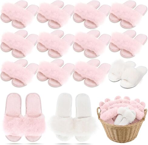 Unittype 12 Pairs Bridesmaid Slippers Bulk for Wedding Women's Fuzzy Plush Furry Slippers Bridesmaid Gift for Bridal Shower Bachelorette Party Wedding in Kuwait