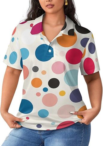 Colorful Polka Dot Womens Polo Shirts Golf Straight Shirts Casual Tennis Shirts Short Sleeve Tee Tops for Work Business in Kuwait