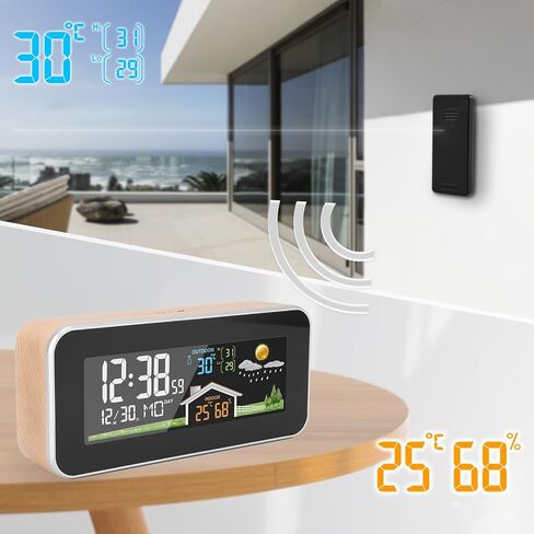 ساعة توقعات الطقس من EVGATSAUTO، شاشة LCD ملونة، ساعة منبه رقمية لاسلكية مع مستشعر درجة الحرارة والرطوبة للمكتب المنزلي الداخلي والخارجي in Kuwait