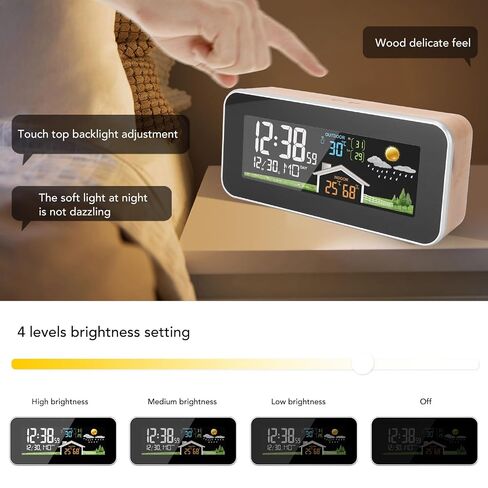 ساعة توقعات الطقس من EVGATSAUTO، شاشة LCD ملونة، ساعة منبه رقمية لاسلكية مع مستشعر درجة الحرارة والرطوبة للمكتب المنزلي الداخلي والخارجي in Kuwait