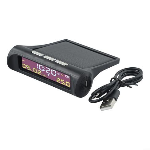 Car Digital Clock with Date & for Temperature Display, Auto On/Off Dashboard Accessory, AN01 TPMS Look LCD Screen, Solar Powered Interior Clock, Black in Saudi Arabia