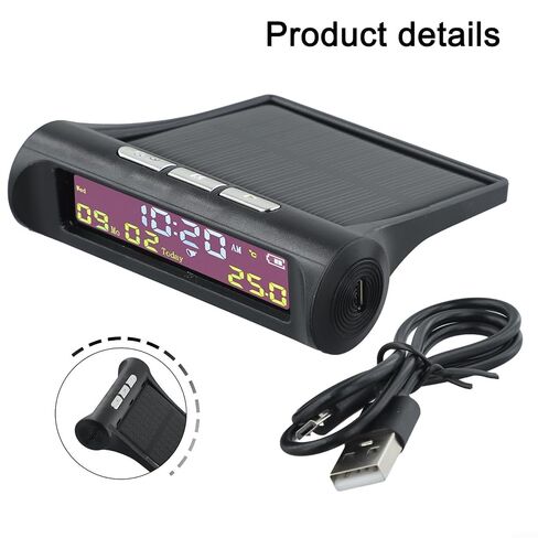 Car Digital Clock with Date & for Temperature Display, Auto On/Off Dashboard Accessory, AN01 TPMS Look LCD Screen, Solar Powered Interior Clock, Black in Saudi Arabia