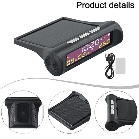 Car Digital Clock with Date & for Temperature Display, Auto On/Off Dashboard Accessory, AN01 TPMS Look LCD Screen, Solar Powered Interior Clock, Black in Saudi Arabia