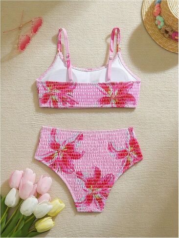 RoseSeek Girl's 2 Piece Bikini Sets Floral Print Swimsuits Cami Tops and High Waisted Panties Bathing Suits in Kuwait
