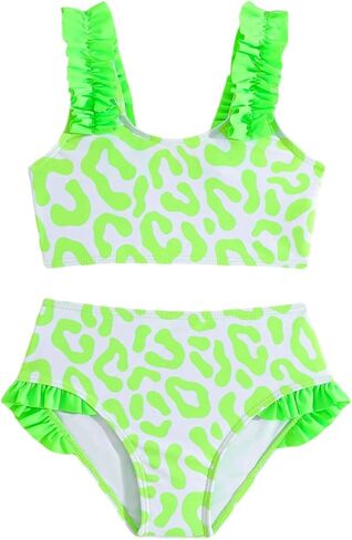 WDIRARA Girl's 2 Piece Swimsuit Printed Ruffle Trim Bikini Set High Waisted Bathing Suit in Kuwait