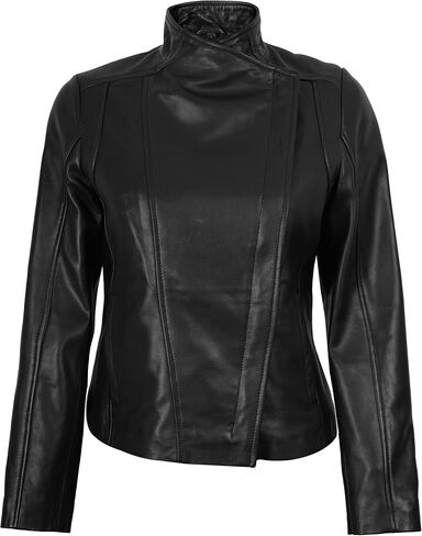 سترات جلدية غير متماثلة للنساء من fjackets - سترة نسائية من جلد الخراف الحقيقي على طراز Moto in Kuwait