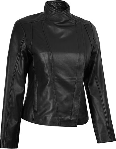 سترات جلدية غير متماثلة للنساء من fjackets - سترة نسائية من جلد الخراف الحقيقي على طراز Moto in Kuwait