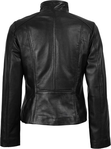 سترات جلدية غير متماثلة للنساء من fjackets - سترة نسائية من جلد الخراف الحقيقي على طراز Moto in Kuwait