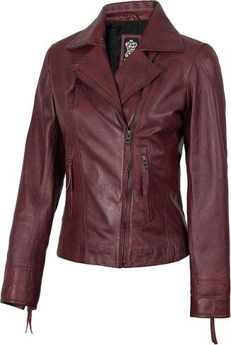 fjackets Womens Asymmetrical Leather Jackets for Women - Real Lambskin Womens Leather Moto Style Jacket in Kuwait