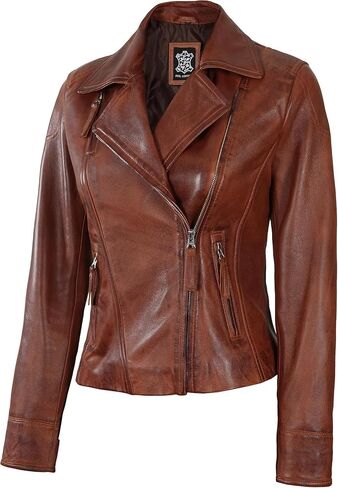 سترات جلدية غير متماثلة للنساء من fjackets - سترة نسائية من جلد الخراف الحقيقي على طراز Moto in Kuwait