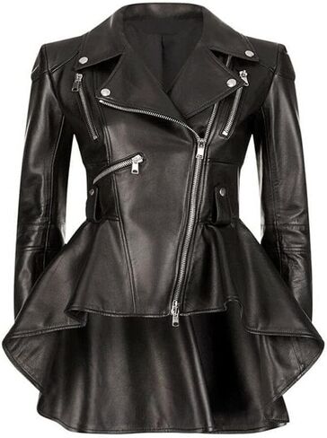 Womens Leather Black Red Peplum Jacket Women Peplum Tops Jackets & Coats for Women in Saudi Arabia