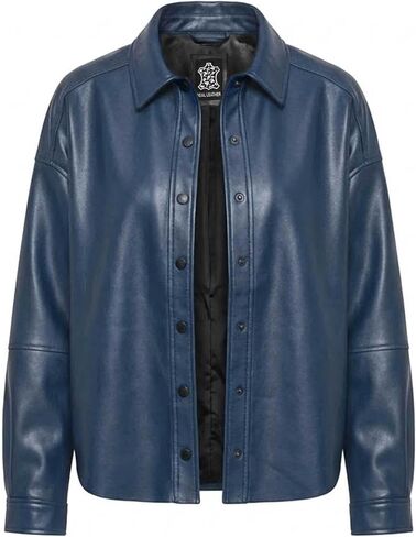 J'Jackin Women's Soft Leather Shirt Jacket Shacket - Real Lambskin Leather Snap-Button Jackets Long Sleeves in Saudi Arabia