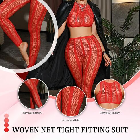 FRENZCOY Womens Fishnet Lingerie Set for Women Sexy Two Piece Lingerie Set Stripper Outfit Crop Top and Long Set in Kuwait