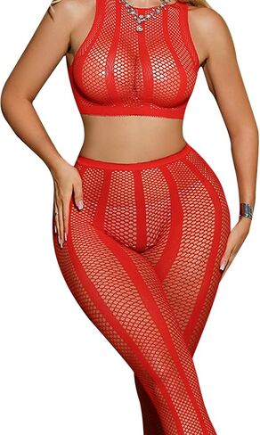 FRENZCOY Womens Fishnet Lingerie Set for Women Sexy Two Piece Lingerie Set Stripper Outfit Crop Top and Long Set in Kuwait