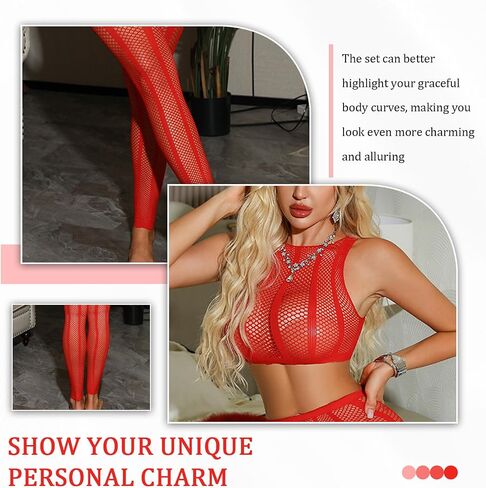 FRENZCOY Womens Fishnet Lingerie Set for Women Sexy Two Piece Lingerie Set Stripper Outfit Crop Top and Long Set in Kuwait