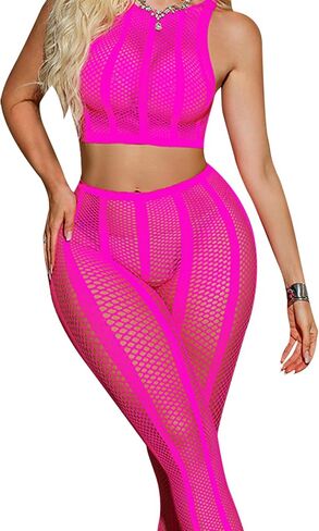FRENZCOY Womens Fishnet Lingerie Set for Women Sexy Two Piece Lingerie Set Stripper Outfit Crop Top and Long Set in Kuwait
