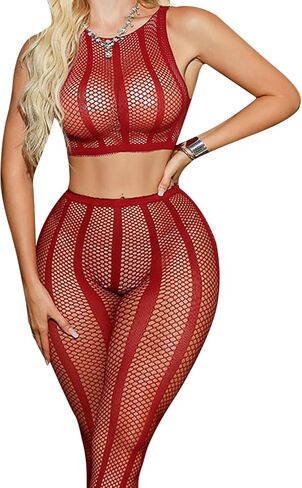 FRENZCOY Womens Fishnet Lingerie Set for Women Sexy Two Piece Lingerie Set Stripper Outfit Crop Top and Long Set in Kuwait