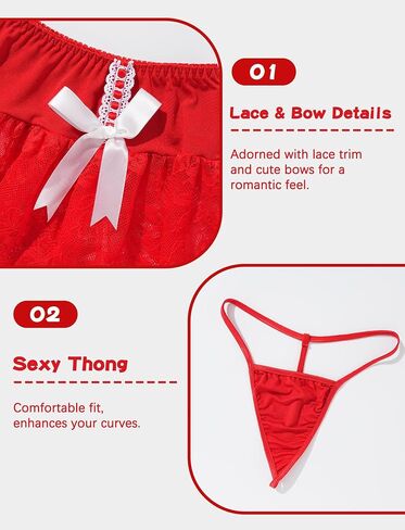 FEOYA Women's 4 Pack Lingerie Set Bow Tie Underwire Lingerie with Thong Stocking Mini Skirt in Kuwait