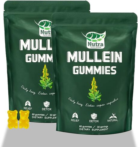 Mullein Gummies, 2000mg Mullein Leaf Extract (50:1) per Serving, Lung & Respiratory Support, Vegan Pear Flavor, 60/120 Count (2) in Saudi Arabia