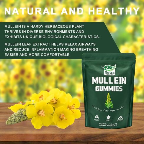 Mullein Gummies, 2000mg Mullein Leaf Extract (50:1) per Serving, Lung & Respiratory Support, Vegan Pear Flavor, 60/120 Count (2) in Saudi Arabia