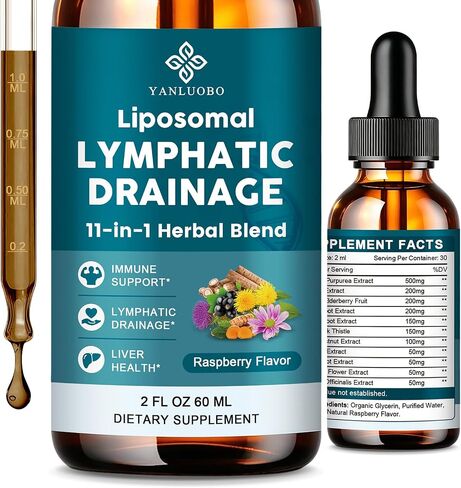 Liposomal Lymphatic Drainage Drops - 11 in 1 Lymphatic Drainage Supplement for Immune, Lymph System & Liver Detox - with Echinacea, Horse Chestnut, Dandelion, Elderberry & Burdock - 2 FL Oz in Kuwait