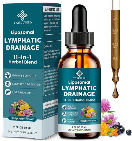 Liposomal Lymphatic Drainage Drops - 11 in 1 Lymphatic Drainage Supplement for Immune, Lymph System & Liver Detox - with Echinacea, Horse Chestnut, Dandelion, Elderberry & Burdock - 2 FL Oz in Kuwait