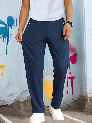 Boys Black Athletic Pants, Elastic Waist Quick Dry Straight Leg Pants for Kids Sports School in Kuwait