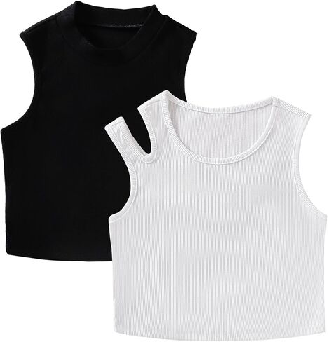 ROMPERINBOX Girls Tank Tops 2 Pack Ribbed Sleeveless Tops for Tweens 8-12 Years in Saudi Arabia