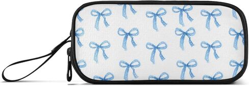 Caikeny Pencil Case Ribbon Bow Pen Bag Blue Large Capacity Pencil Box Pen Pouch with Zipper Cosmetic Organizer for Kids Teens Adults in Kuwait