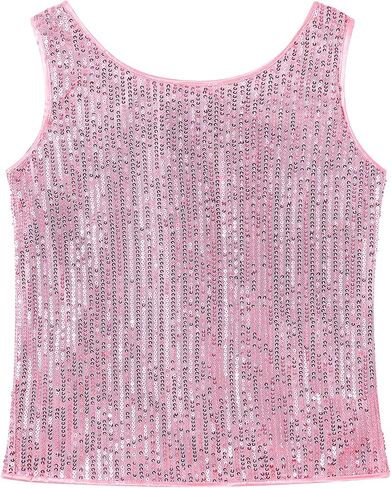 Girls Sequin Tank Tops Sparkly Glitter Dance Sleeveless Shirt Sequined Vest for 5-12 Years Girls in Kuwait