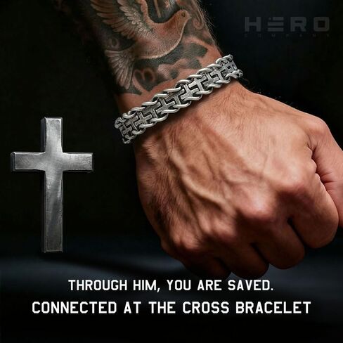 Hero Company Cross Bracelet for Men - ‘Connected At The Cross’ Men’s Christian Bracelet - Helps Pair Veterans with a Service Dog or Shelter Dog in Saudi Arabia