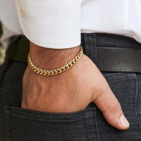 YOIHUR 14K Gold Cuban Hand Chain Bracelet, 7mm Cuban Bracelets for Men,Hypoallergenic Curb Link Chain Bracelet, Ideal Jewelry Gift for Festival, for Boyfriend, Husband & Father(7.5/8/8.5in) in Saudi Arabia