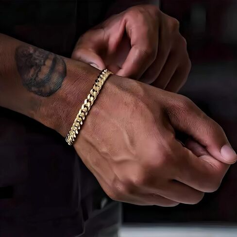 YOIHUR 14K Gold Cuban Hand Chain Bracelet, 7mm Cuban Bracelets for Men,Hypoallergenic Curb Link Chain Bracelet, Ideal Jewelry Gift for Festival, for Boyfriend, Husband & Father(7.5/8/8.5in) in Saudi Arabia