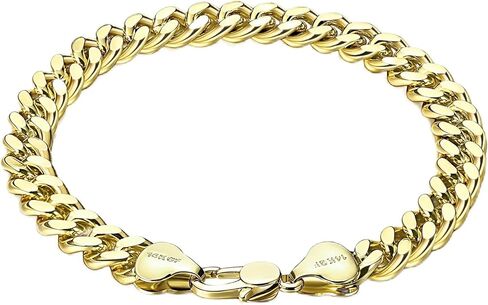 YOIHUR 14K Gold Cuban Hand Chain Bracelet, 7mm Cuban Bracelets for Men,Hypoallergenic Curb Link Chain Bracelet, Ideal Jewelry Gift for Festival, for Boyfriend, Husband & Father(7.5/8/8.5in) in Saudi Arabia