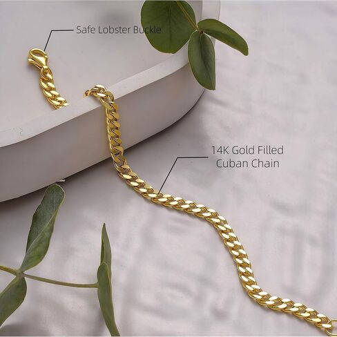YOIHUR 14K Gold Cuban Hand Chain Bracelet, 7mm Cuban Bracelets for Men,Hypoallergenic Curb Link Chain Bracelet, Ideal Jewelry Gift for Festival, for Boyfriend, Husband & Father(7.5/8/8.5in) in Saudi Arabia