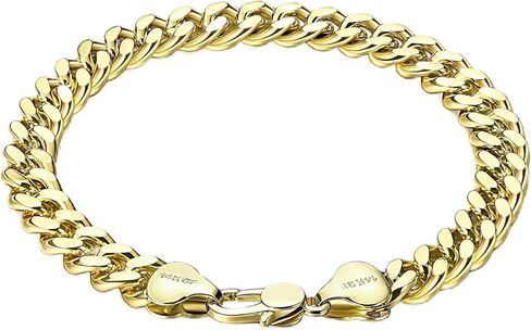 YOIHUR 14K Gold Cuban Hand Chain Bracelet, 7mm Cuban Bracelets for Men,Hypoallergenic Curb Link Chain Bracelet, Ideal Jewelry Gift for Festival, for Boyfriend, Husband & Father(7.5/8/8.5in) in Saudi Arabia