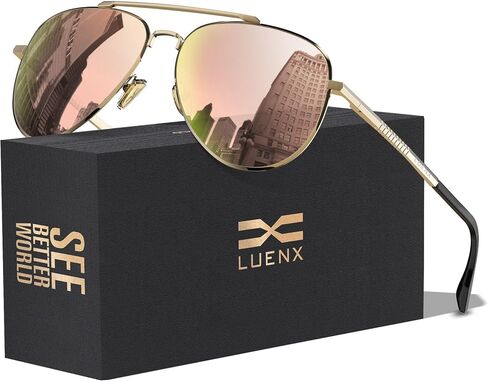 LUENX Aviator Sunglasses for Men Women Polarized Driving Classic Shades - UV 400 Protection with Accessories in Saudi Arabia