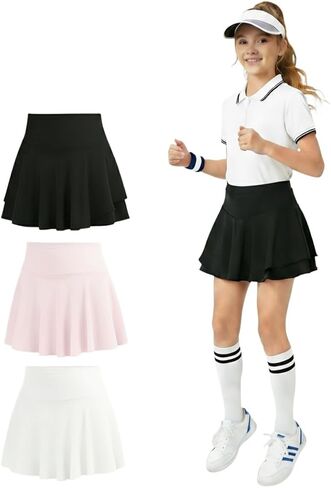 3 Pack Girls Skort Athletic Skirts for Tennis Golf High Waisted Skirt with Shorts Kid for 8-12Y in Saudi Arabia