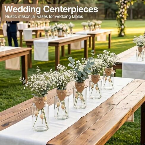 TBWIND Vintage Glass Flower Vase, 12PCS Farmhouse Mason Jar Vases for Centerpiece Clear Bud Vases in Bulk with DIY Accessories for Wedding Party Table Decorations Home Decor in Saudi Arabia