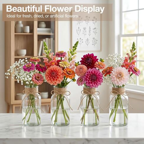 TBWIND Vintage Glass Flower Vase, 12PCS Farmhouse Mason Jar Vases for Centerpiece Clear Bud Vases in Bulk with DIY Accessories for Wedding Party Table Decorations Home Decor in Saudi Arabia