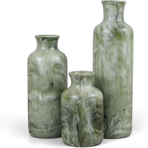 YMXYJM Resin 3 Piece Vase Set, Farmhouse Decor, Home Decorative Vase, Vases for Your Kitchen, Bedroom, Office, Living Room, Bathroom, & Shelf Centerpiece Table Decorations, Green in Saudi Arabia