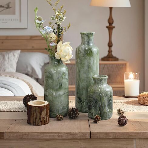 YMXYJM Resin 3 Piece Vase Set, Farmhouse Decor, Home Decorative Vase, Vases for Your Kitchen, Bedroom, Office, Living Room, Bathroom, & Shelf Centerpiece Table Decorations, Green in Saudi Arabia