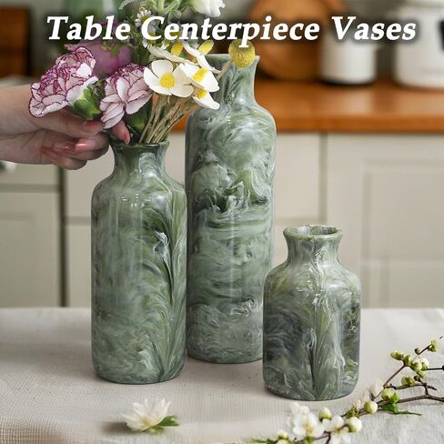 YMXYJM Resin 3 Piece Vase Set, Farmhouse Decor, Home Decorative Vase, Vases for Your Kitchen, Bedroom, Office, Living Room, Bathroom, & Shelf Centerpiece Table Decorations, Green in Saudi Arabia