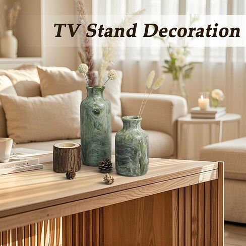 YMXYJM Resin 3 Piece Vase Set, Farmhouse Decor, Home Decorative Vase, Vases for Your Kitchen, Bedroom, Office, Living Room, Bathroom, & Shelf Centerpiece Table Decorations, Green in Saudi Arabia