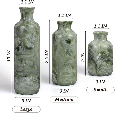 YMXYJM Resin 3 Piece Vase Set, Farmhouse Decor, Home Decorative Vase, Vases for Your Kitchen, Bedroom, Office, Living Room, Bathroom, & Shelf Centerpiece Table Decorations, Green in Saudi Arabia
