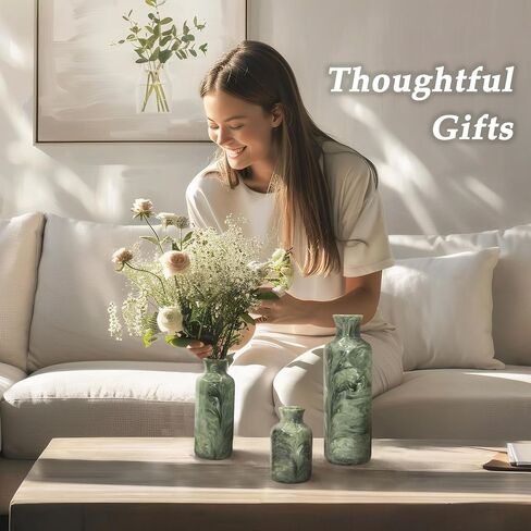 YMXYJM Resin 3 Piece Vase Set, Farmhouse Decor, Home Decorative Vase, Vases for Your Kitchen, Bedroom, Office, Living Room, Bathroom, & Shelf Centerpiece Table Decorations, Green in Saudi Arabia
